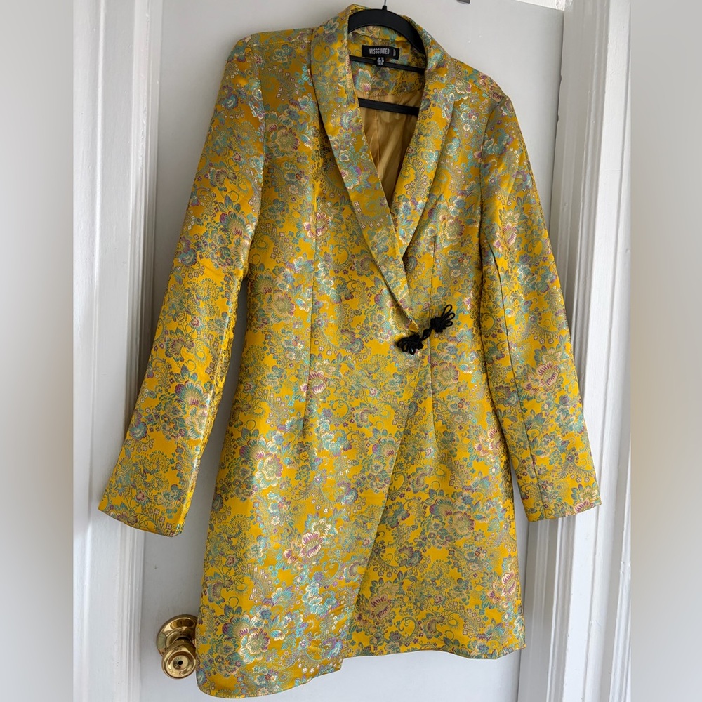 Metallic Yellow Brocade Blazer Dress